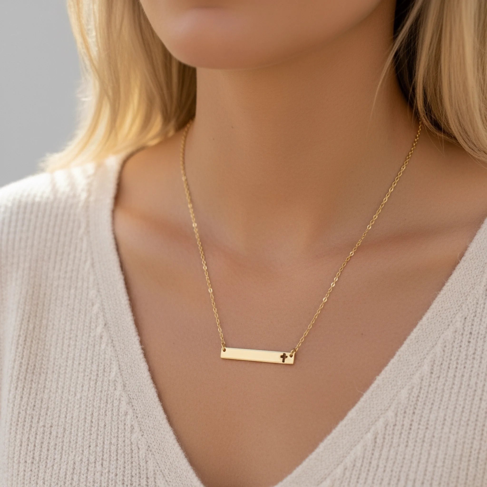 Cutout Cross Bar Necklace